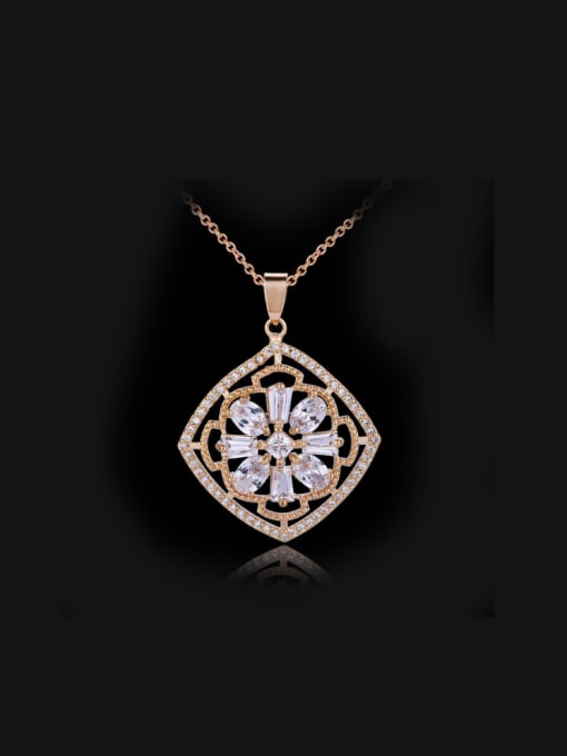 L.WIN Flower Square Pendant Copper Necklace 2