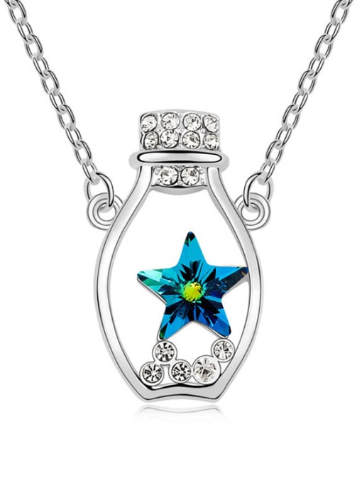 royal blue Personalized Lucky Bottle Star austrian Crystals Pendant Alloy Necklace