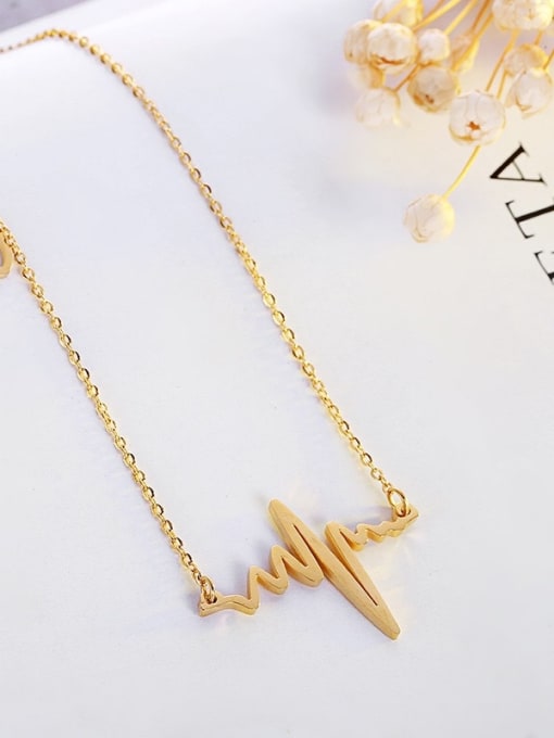 Golden ECG Clavicle Stainless Steel Necklace