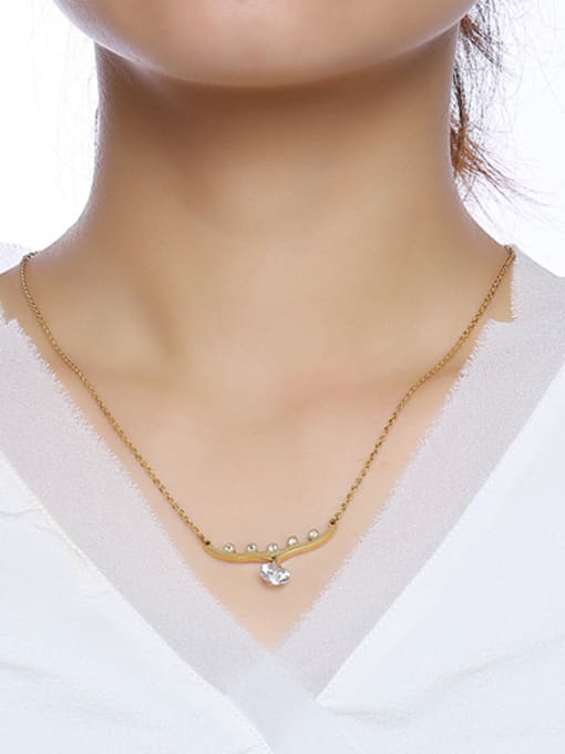 CONG Fashionable Gold Plated Geometric Shaped Zircon Necklace 2