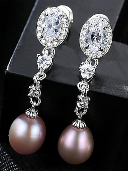 Purple Pure silver AAA zircon Natural Freshwater Pearl Earrings
