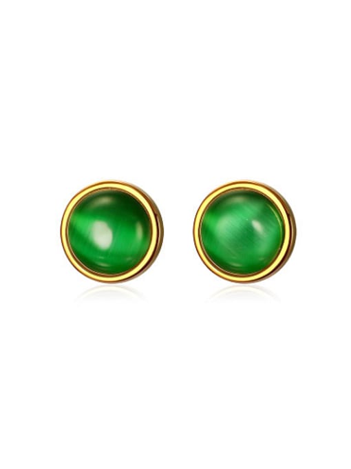 CONG Green Round Shaped Opal Titanium Stud Earrings 0