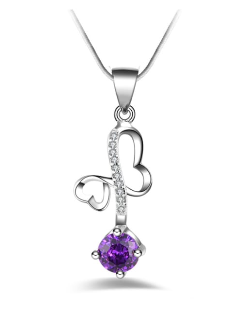 Purple Fashion Heart shapes Cubic Zircon Copper Necklace