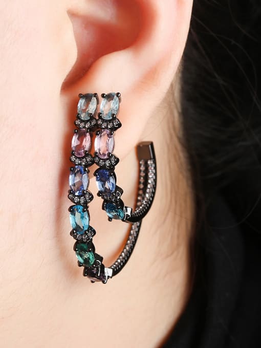 ROSS Copper With  Cubic Zirconia Trendy Geometric Stud Earrings 1