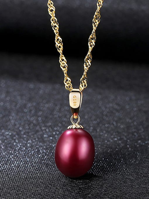 Wine Red Sterling silver natural freshwater pearl necklace