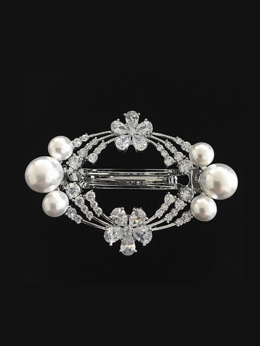 Wei Jia Fashion White Artificial Pearls Zirconias Copper Hairpin 0