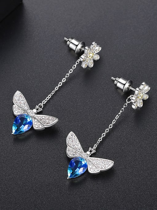BLING SU Copper With Cubic Zirconia  Delicate Butterfly Stud Earrings 1