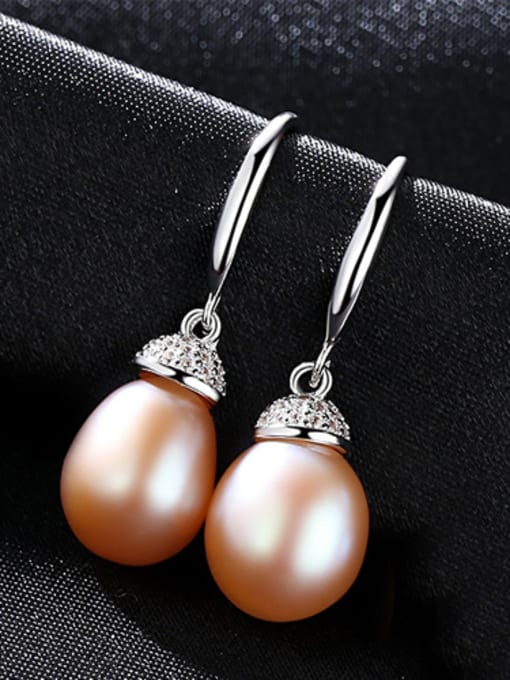 platinum-pink 925 Sterling Silver With Platinum Plated Simplistic Water Drop Hook Earrings