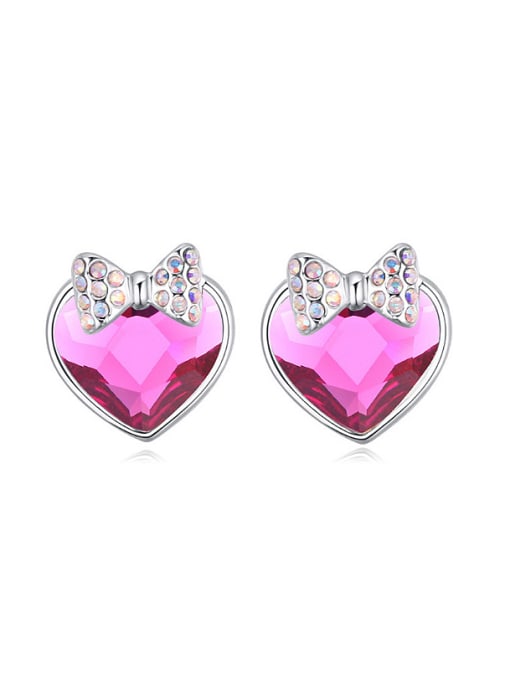 QIANZI Fashion Heart austrian Crystal Little Shiny Bowknot Stud Earrings 0