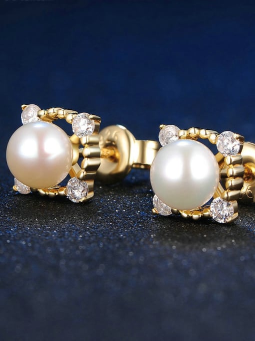 ZK Square-shape Freshwater Pearls Gold Plated Stud Earrings 2