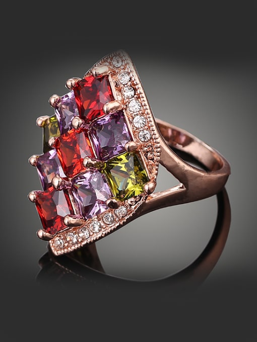 Wei Jia Fashion Colorful Square Zirconias Rose Gold Plated Copper Ring 1