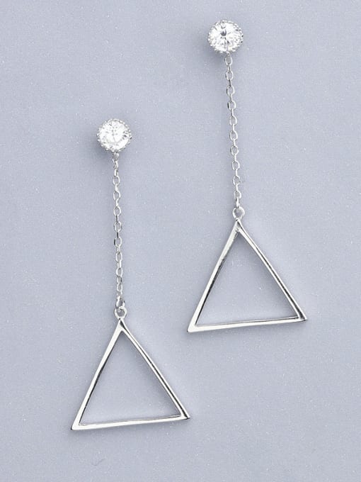 One Silver Simple Cubic Zircon Hollow Triangle 925 Silver Stud Earrings 2