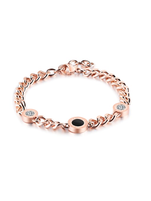 Rose Gold Fashion Black Round Rhinestones Titanium Bracelet