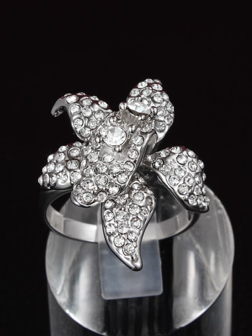 SANTIAGO Exquisite 18K Platinum Plated Flower Shaped Zircon Ring 1