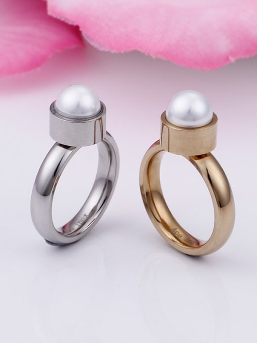 KAKALEN Stainless Steel With  Imitation Pearl Trendy Solitaire Rings 1
