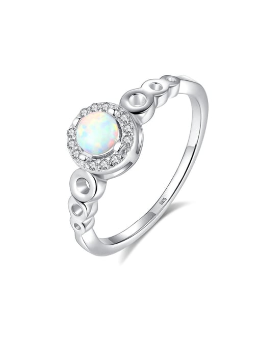 CCUI 925 Sterling Silver With Opal  Simplistic Round Band Rings 0