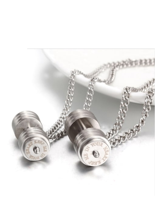 White (Drawing) Fitness Dumbbell Shape Titanium Steel Couple Necklace