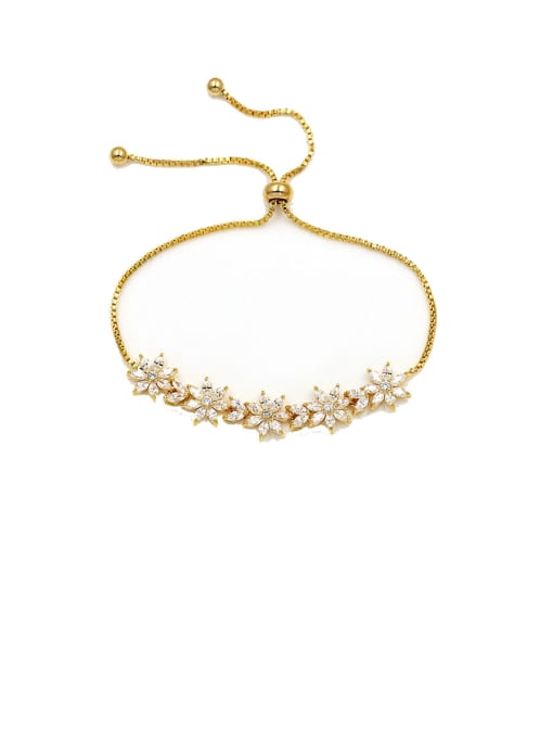 Champagne gold Copper With Cubic Zirconia Simplistic Flower Adjustable Bracelets