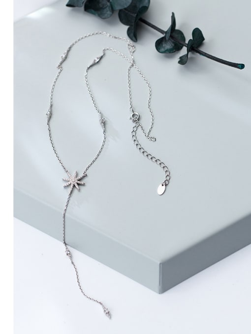 Rosh Pure Silver Snowflake long necklace and love short necklace