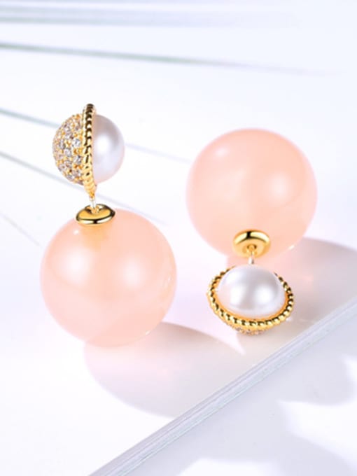 Pink Copper With Gold Plated Simplistic Ball Stud Earrings