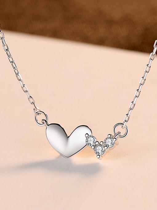 Platinum 925 Sterling Silver With Cubic Zirconia Cute Heart Locket Necklace