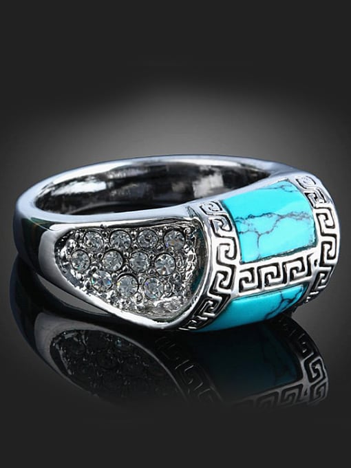 Wei Jia Personalized Retro style Turquoise stones Cubic Rhinestones Copper Ring 2