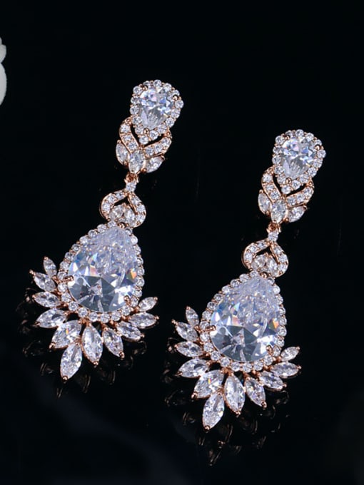 Rose Gold White Zirconium Luxury AAA Zircons Long Noble Fashion Drop Earrings