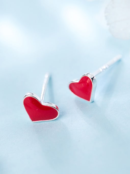 Rosh Fresh Red Heart Shaped S925 Silver Glue Stud Earrings 1