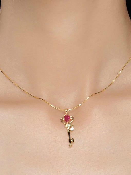 ZK Key-shape Gold Plated Natural Ruby Silver Pendant 1