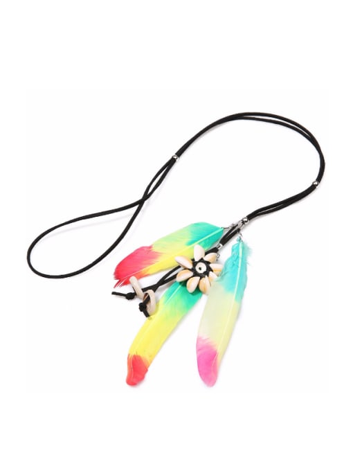 JHBZBVN1551-B Creative Shell Feather Flower Pendant Long Necklace