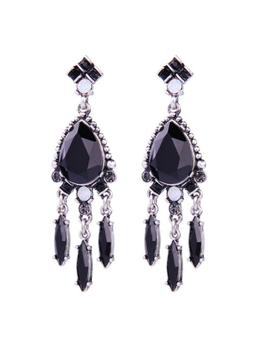 Black -1 Retro Style Simple White Gold Plated Drop Earrings