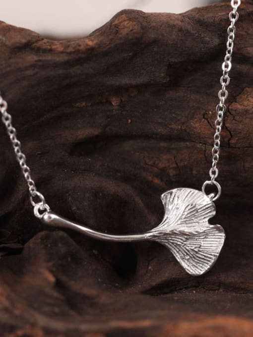 SILVER MI Natural Ginkgo Leaves Pendant Clavicle Necklace 1
