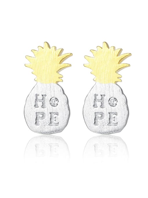 CCUI 925 Sterling Silver With Glossy  Simplistic Friut Pineapple Stud Earrings 0