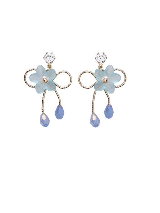 B Blue Alloy With Rose Gold Plated Cute Flower Bow  Stud Earrings