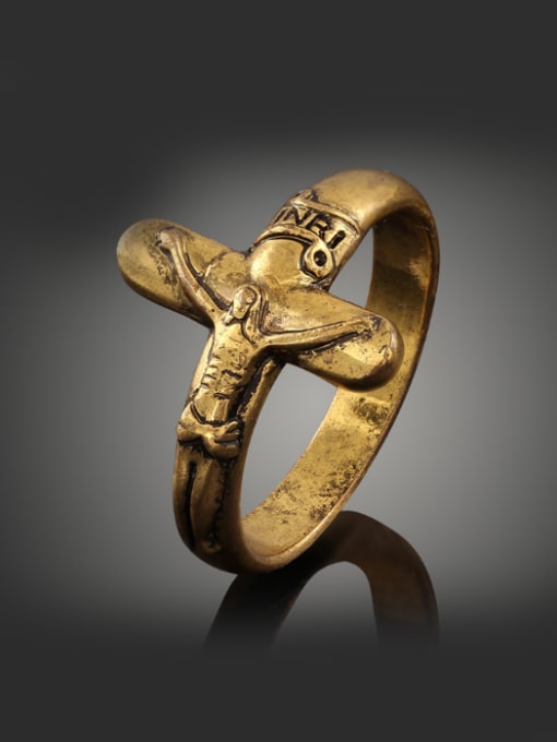 Wei Jia Retro style Jesus Cross Antique Gold Plated Alloy Ring 0