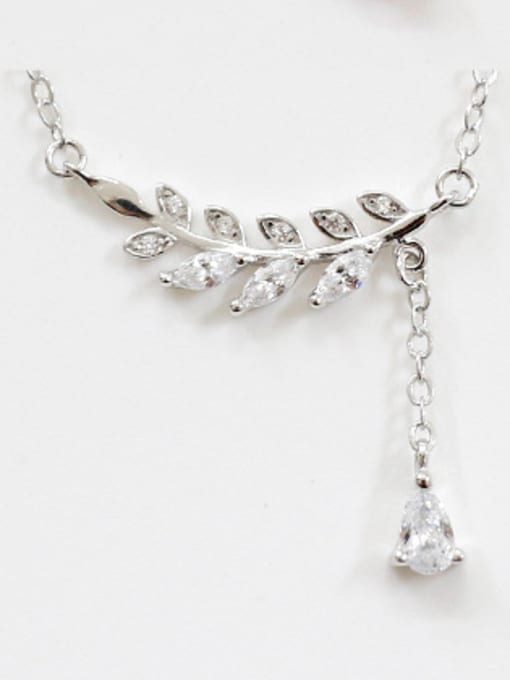 White Gold Sterling Silver personalized diamond Leaf Necklace