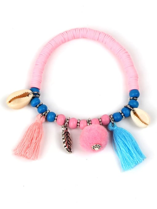 B6042-A Colorful Wooden Beads Shell Accessories Tassel Bracelet