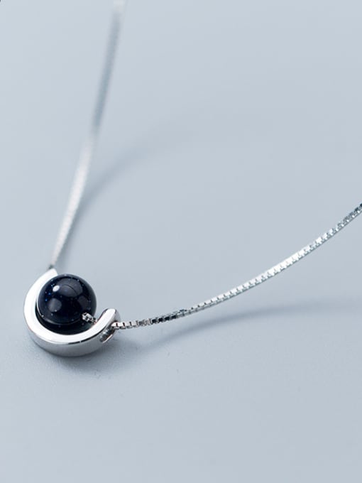 Rosh Fresh Black Round Shaped Stone S925 Silver Necklace 2