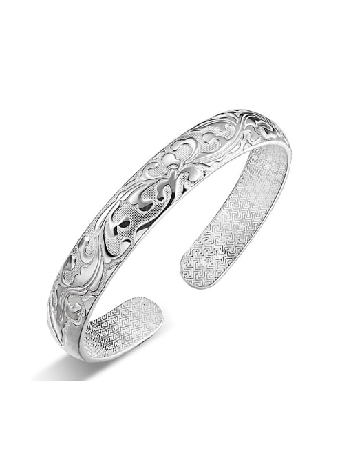 JIUQIAN 999 Silver Classical Flowery Patterns-etched Opening Bangle