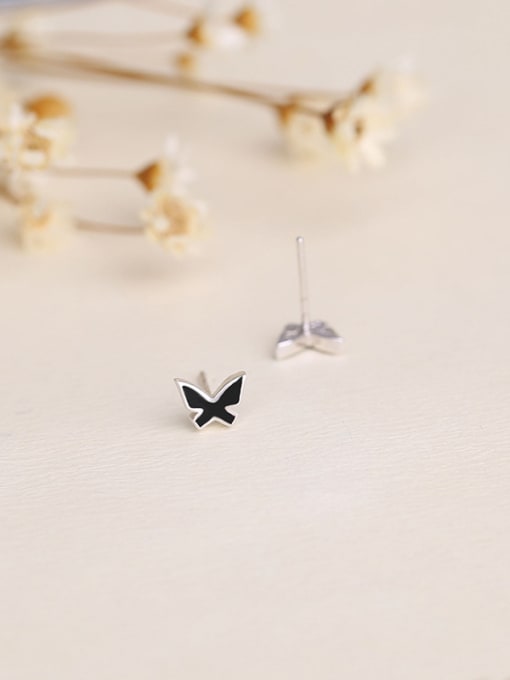 One Silver Tiny Black Butterfly 925 Silver Stud Earrings 2