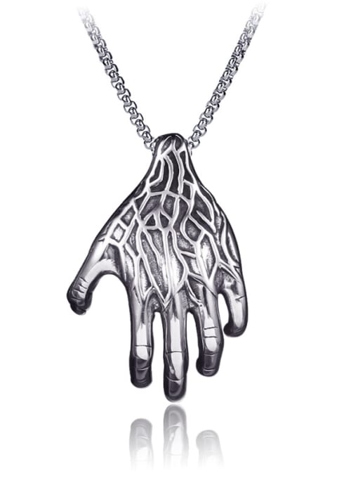 BSL Stainless Steel With Antique Silver Plated Trendy Ghost Hand Necklaces 0