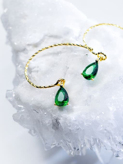 Rosh Stylish and sweet Drop-shaped green glass stone small 925 Silver earrings ear hook 1