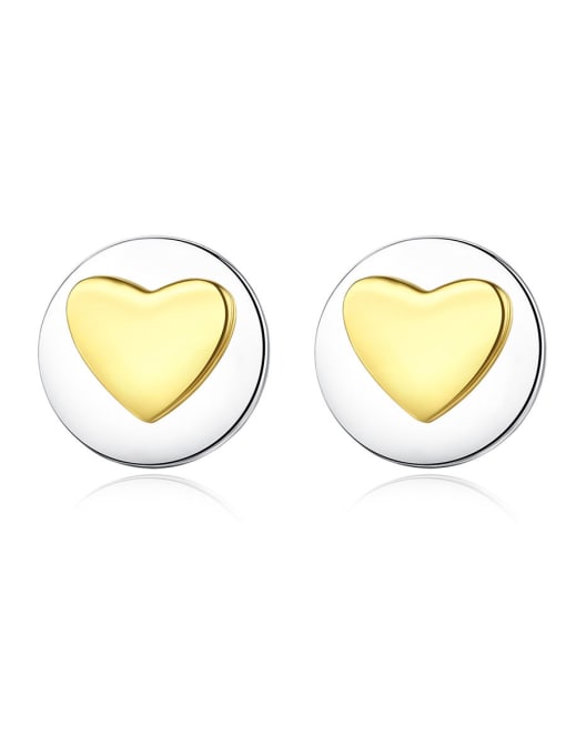 CCUI 925 Sterling Silver With Simple smooth  Heart-shaped Stud Earrings 0