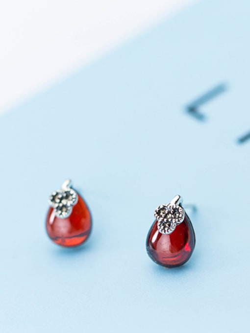 Rosh Vintage Water Drop Shaped Red Stone Stud Earrings 1