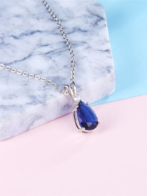Platinum Charming Blue Water Drop Shaped Glass Necklace