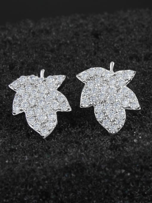 SANTIAGO Fashion Cubic Zirconias-covered Maple Leaf 925 Sterling Silver Stud Earring 1