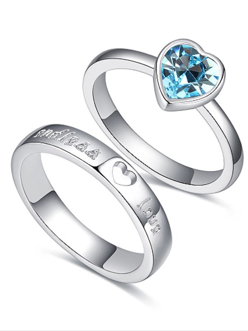 light blue Simple Heart Swaroski Crystal Alloy Lovers Ring