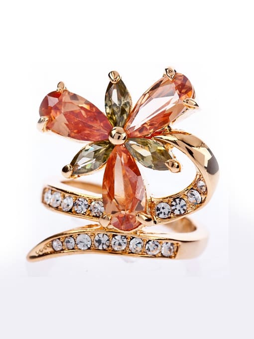 Wei Jia Exaggerated Zirconias-studded Flower Rhinestones Copper Ring 1