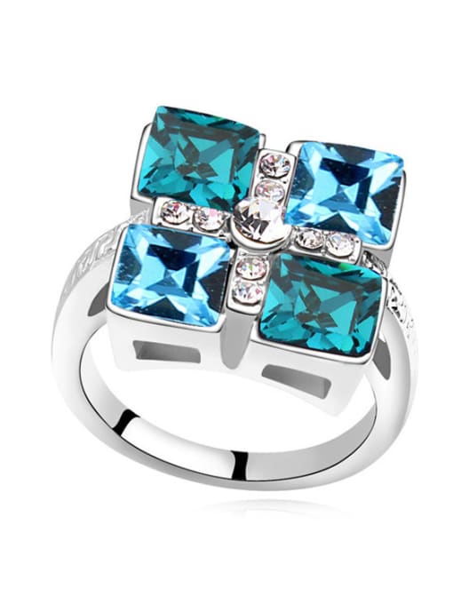 blue Exaggerated Square austrian Crystals Alloy Ring