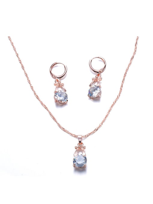 Ronaldo Alloy Rose Gold Plated Zircon Bowknot Shaped Two Pieces Jewelry Set 0